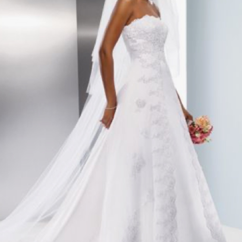 White Satin and Lace Wedding Dress w/ Pearl Detail